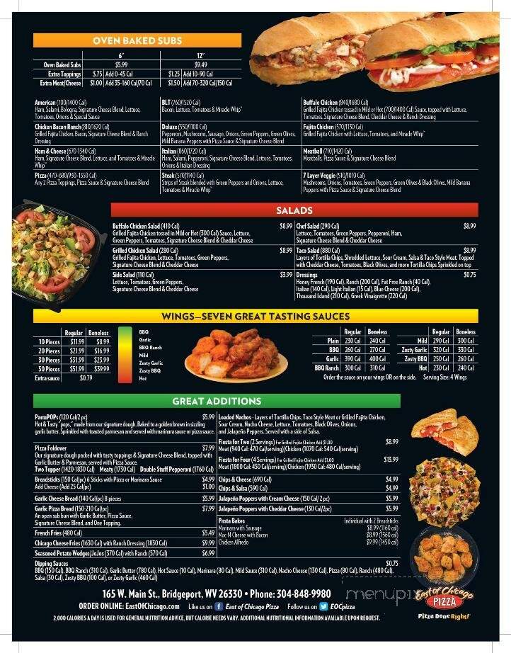 East of Chicago Pizza - Bridgeport, WV menu_pic