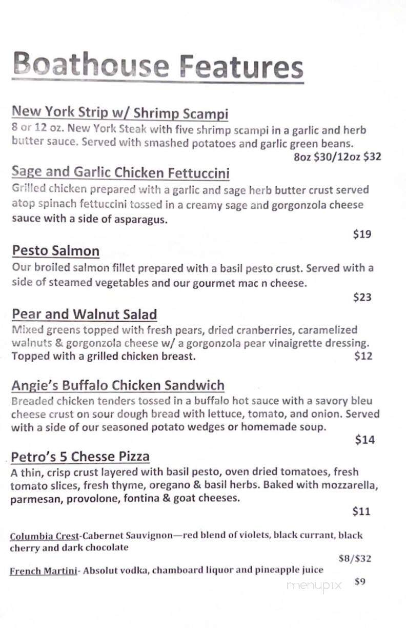 Boathouse Restaurant - Winona Lake, IN menu_pic