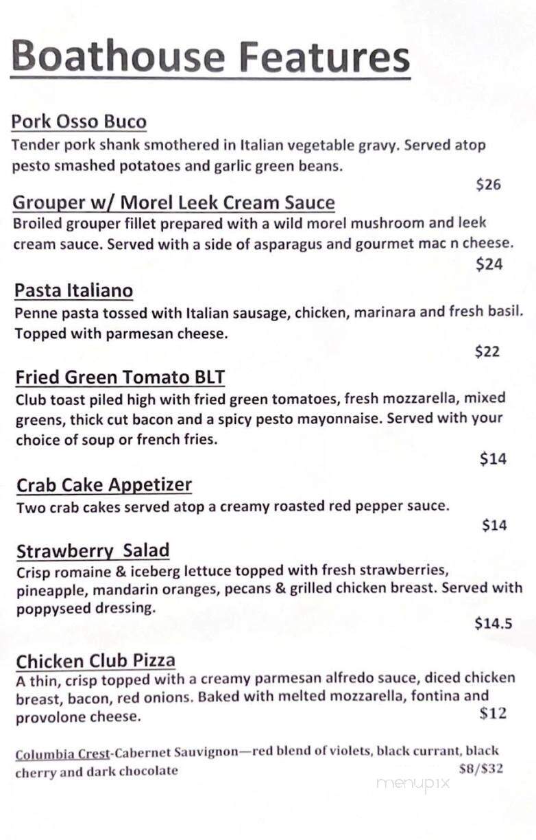 Boathouse Restaurant - Winona Lake, IN menu_pic