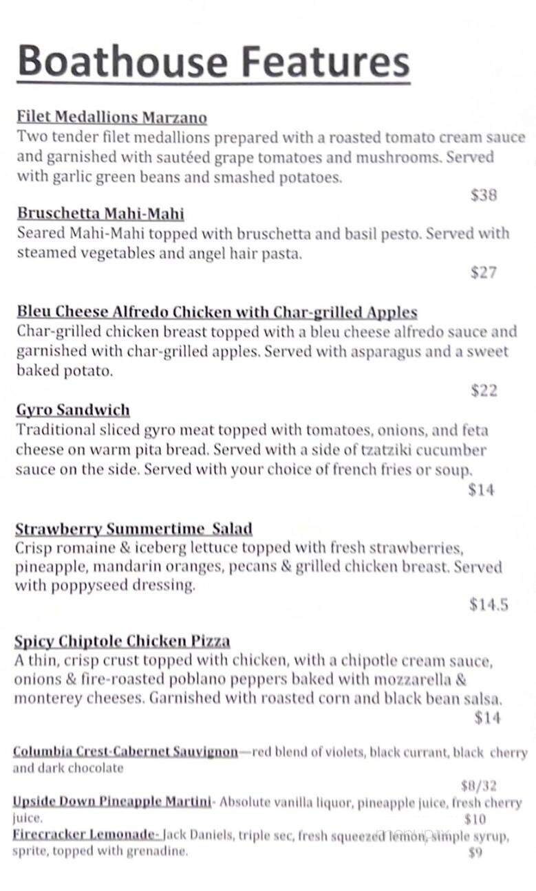 Boathouse Restaurant - Winona Lake, IN menu_pic