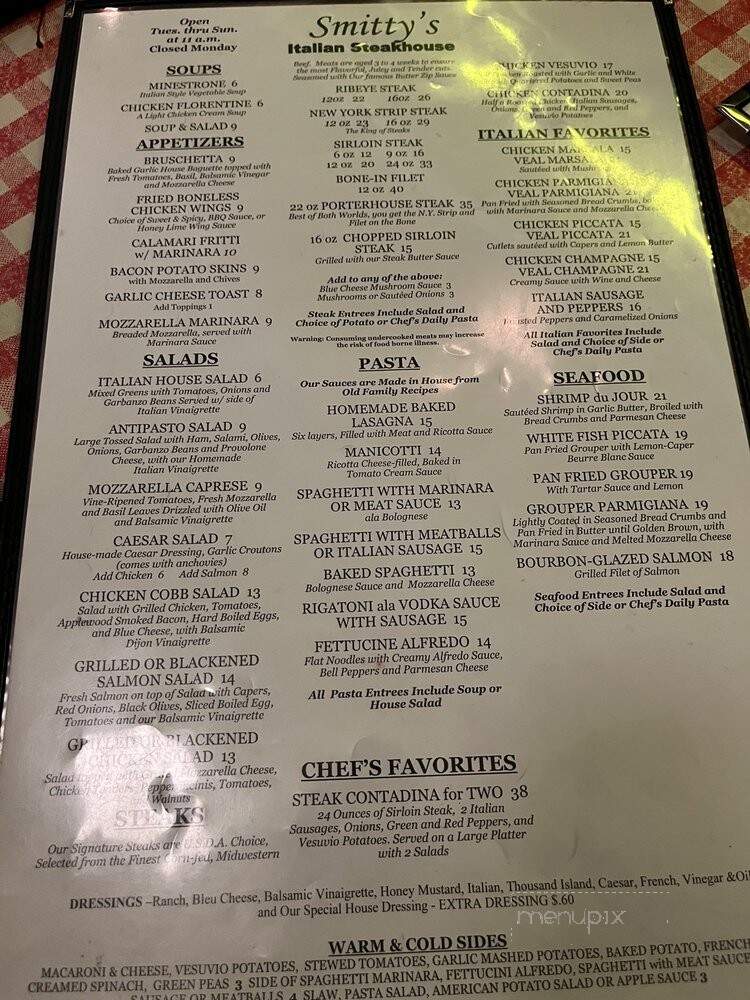 Smitty's Little Tavern - Italian Steakhouse - Evansville, IN menu_pic
