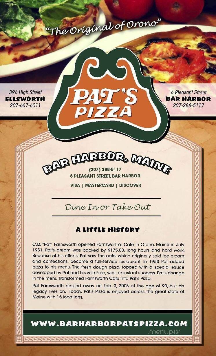 Pat's Pizza - Bar Harbor, ME menu_pic