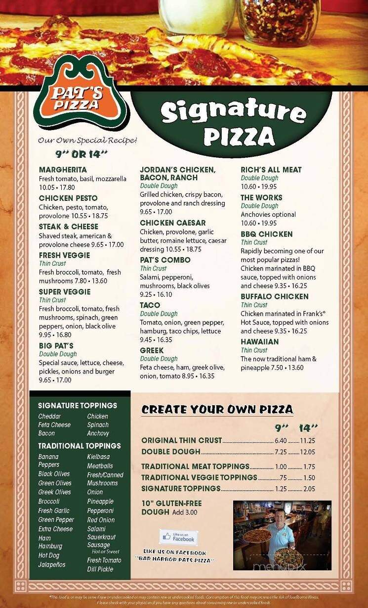 Pat's Pizza - Bar Harbor, ME menu_pic
