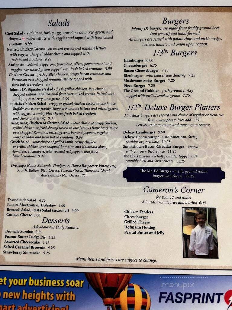 Johnny D's - Watertown, NY menu_pic