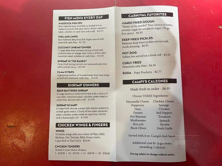 CAMPI'S PIZZA - Dunkirk, NY menu_pic