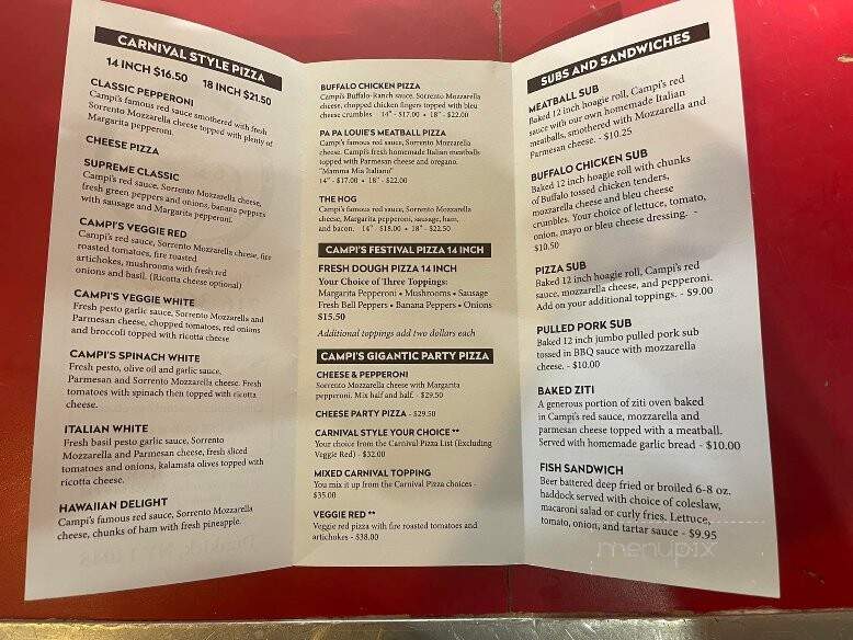 CAMPI'S PIZZA - Dunkirk, NY menu_pic