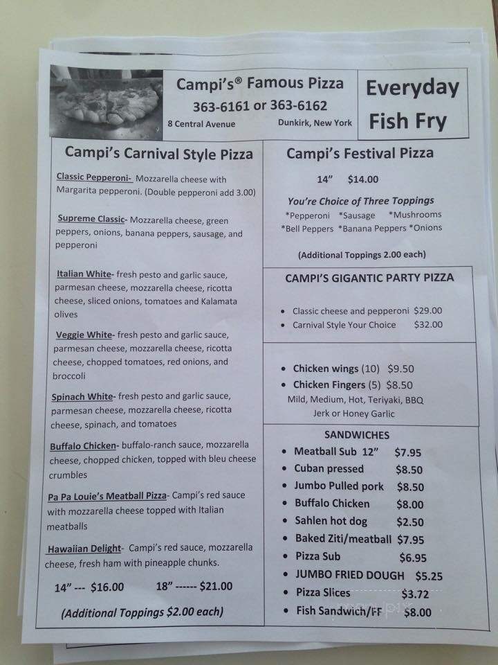 CAMPI'S PIZZA - Dunkirk, NY menu_pic