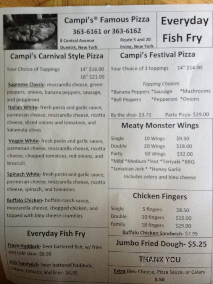 CAMPI'S PIZZA - Dunkirk, NY menu_pic