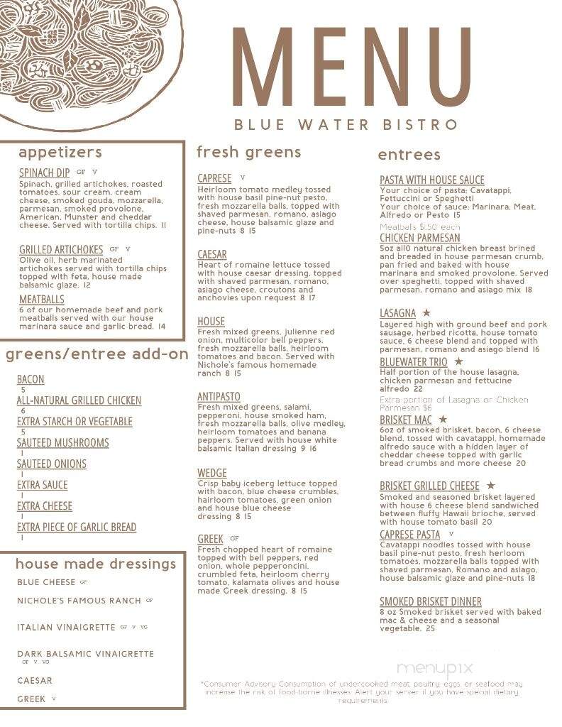 Blue Water Bistro & Pizzeria - Alden, MI menu_pic