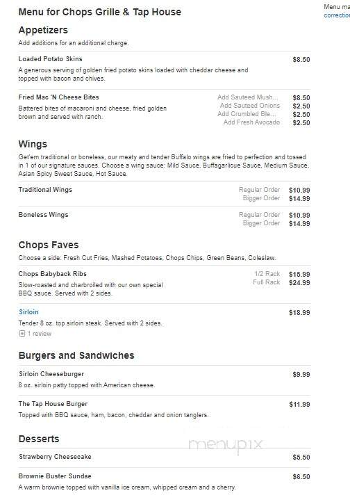 Chops Grille & Tap House - Geneva, OH menu_pic