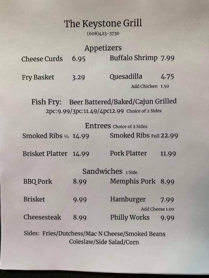 The Keystone Grill - Cambridge, WI menu_pic