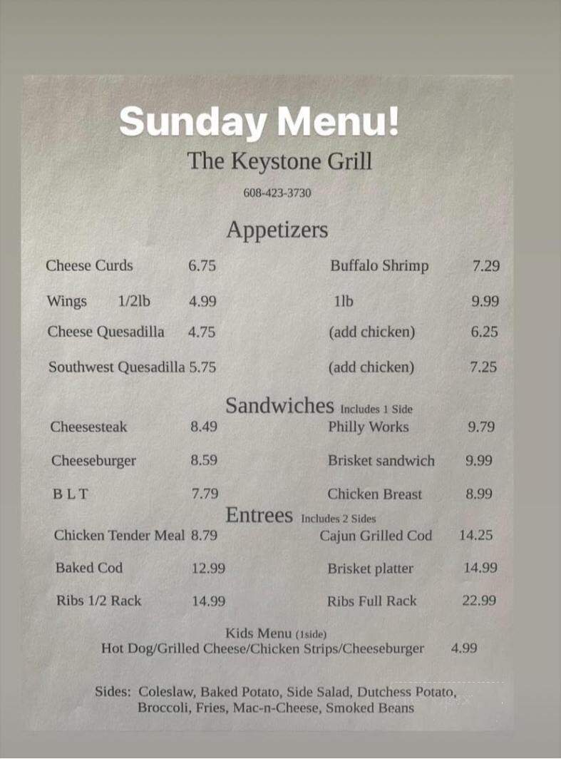 The Keystone Grill - Cambridge, WI menu_pic