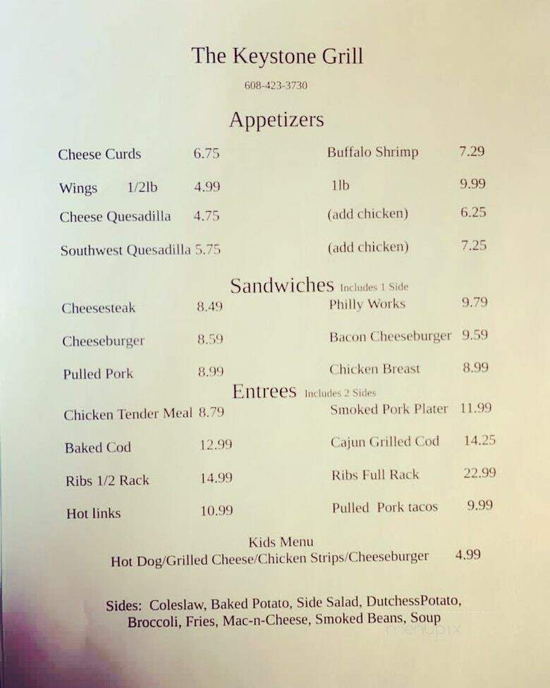 The Keystone Grill - Cambridge, WI menu_pic