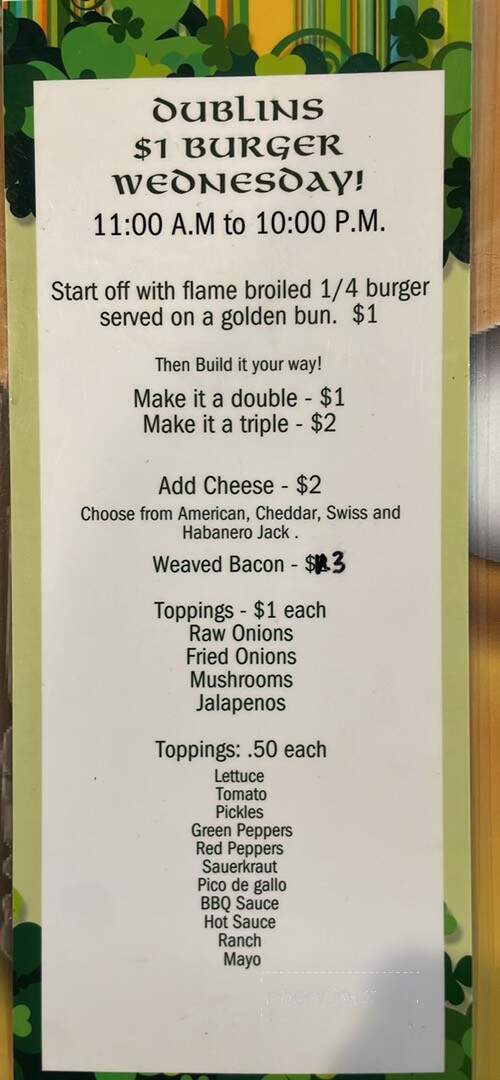 Dublin Sports Bar & Grill - Conover, WI menu_pic