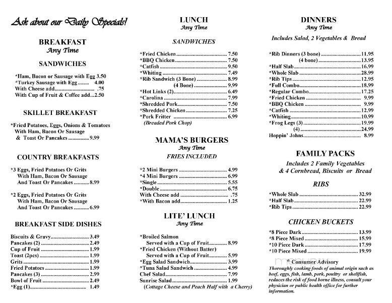 Mama's Southern Plantation - Midvale, UT menu_pic