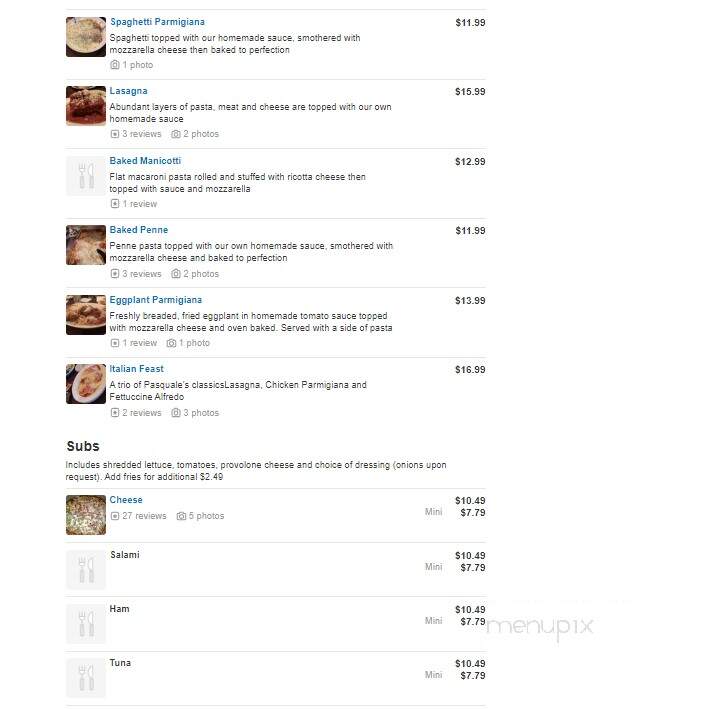 Pasquale's Italian Restaurant - Buffalo, NY menu_pic