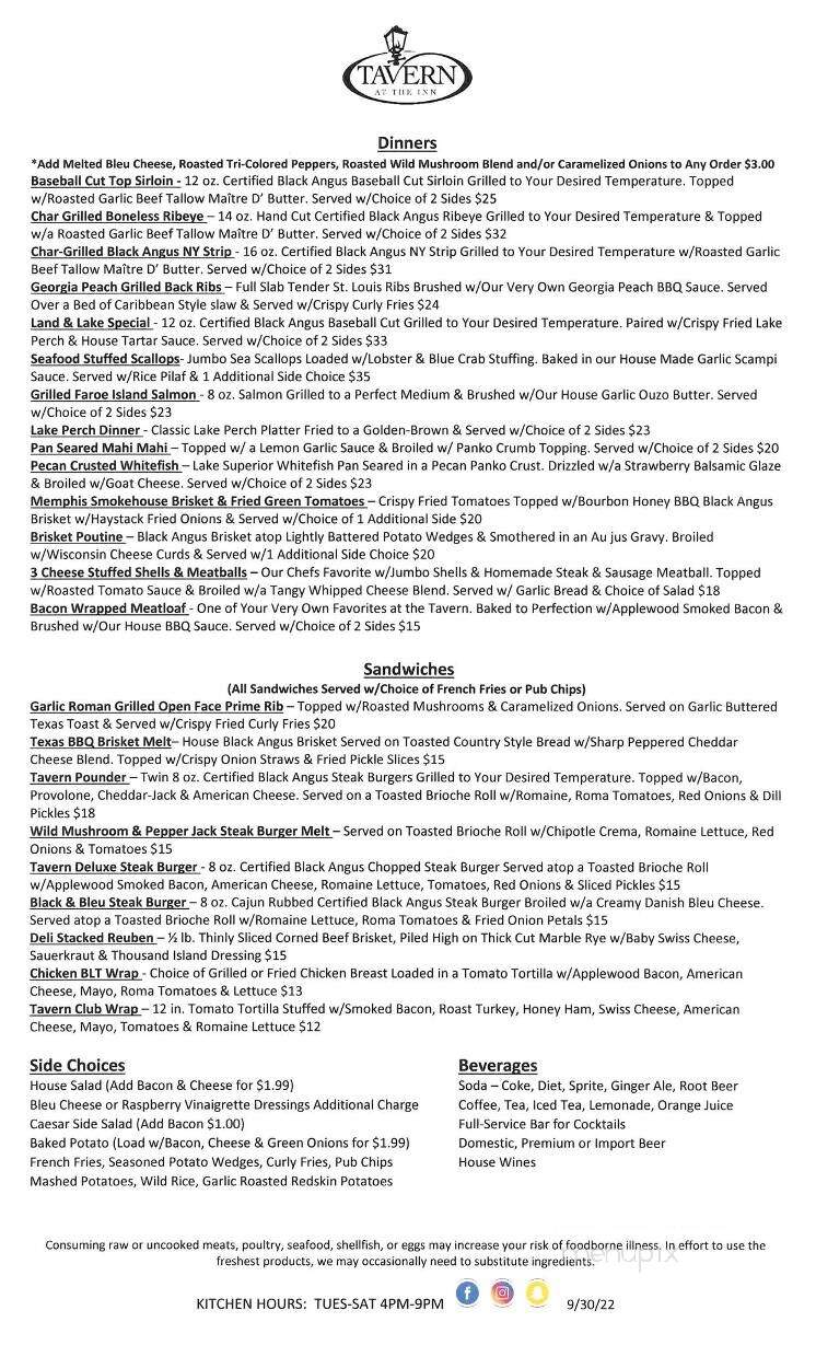 Tavern at the Inn - Findlay, OH menu_pic