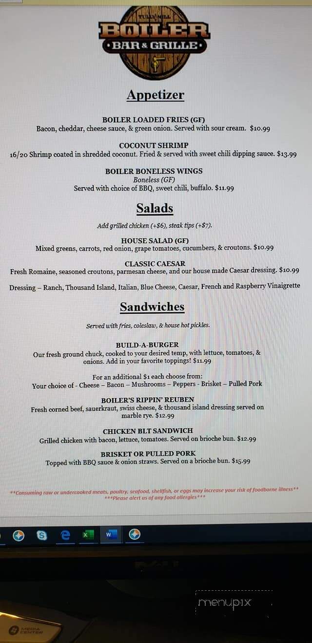 Boiler Bar & Grille - ORANGE, MA menu_pic