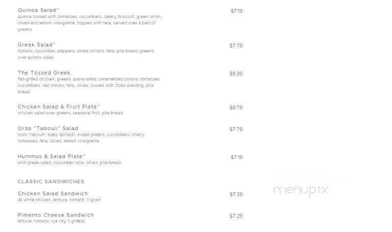 Zoe's Kitchen - Greenville, NC menu_pic