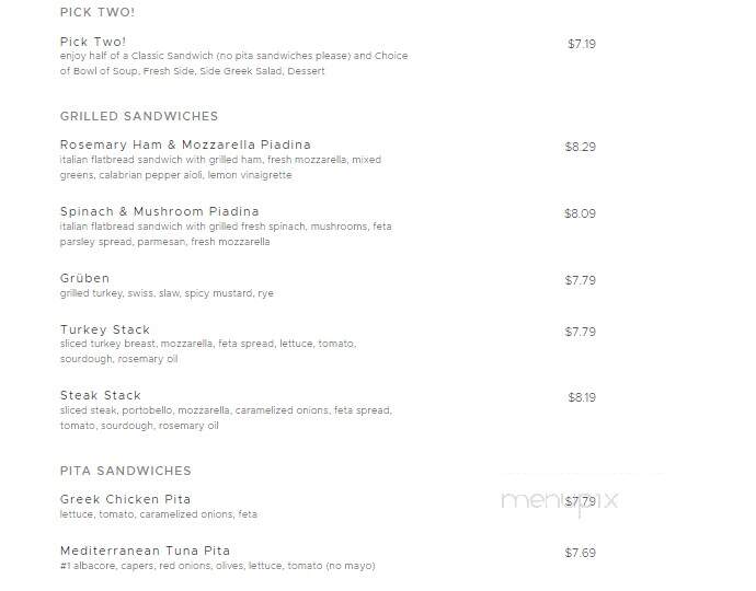 Zoe's Kitchen - Greenville, NC menu_pic