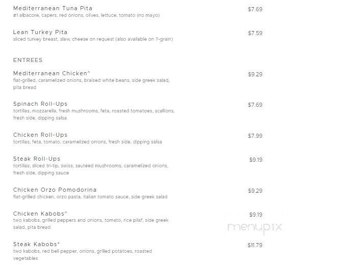 Zoe's Kitchen - Greenville, NC menu_pic