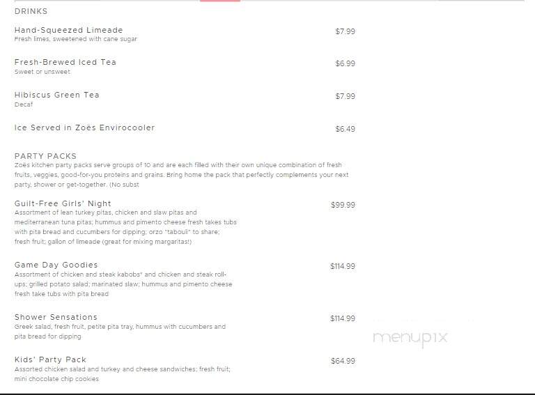 Zoe's Kitchen - Greenville, NC menu_pic