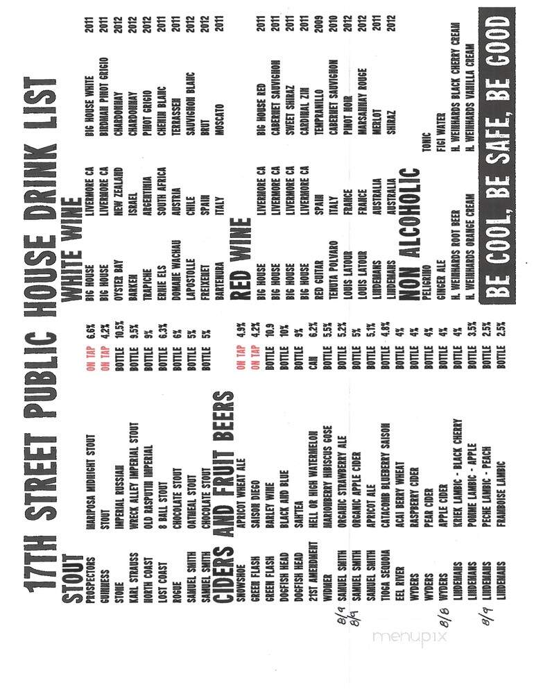 17th Street Public House - Merced, CA menu_pic