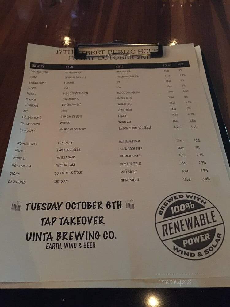 17th Street Public House - Merced, CA menu_pic