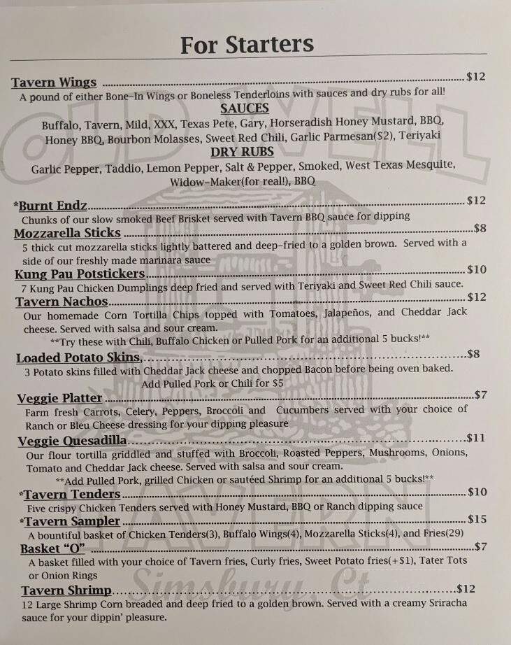 The Old Well Tavern - Simsbury, CT menu_pic
