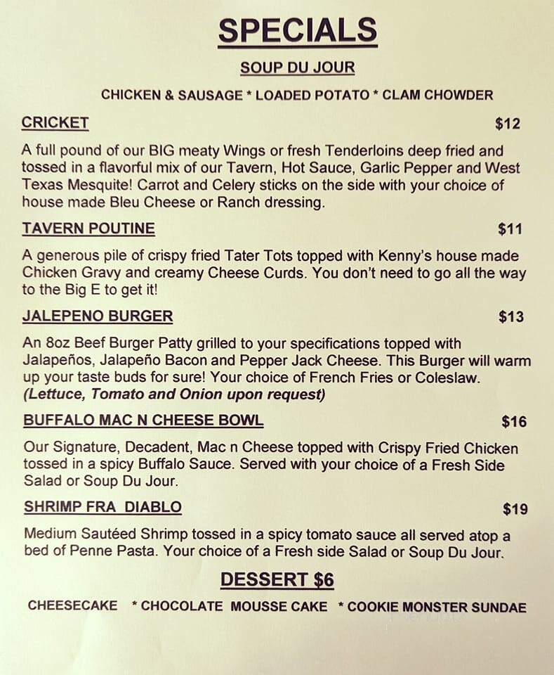The Old Well Tavern - Simsbury, CT menu_pic