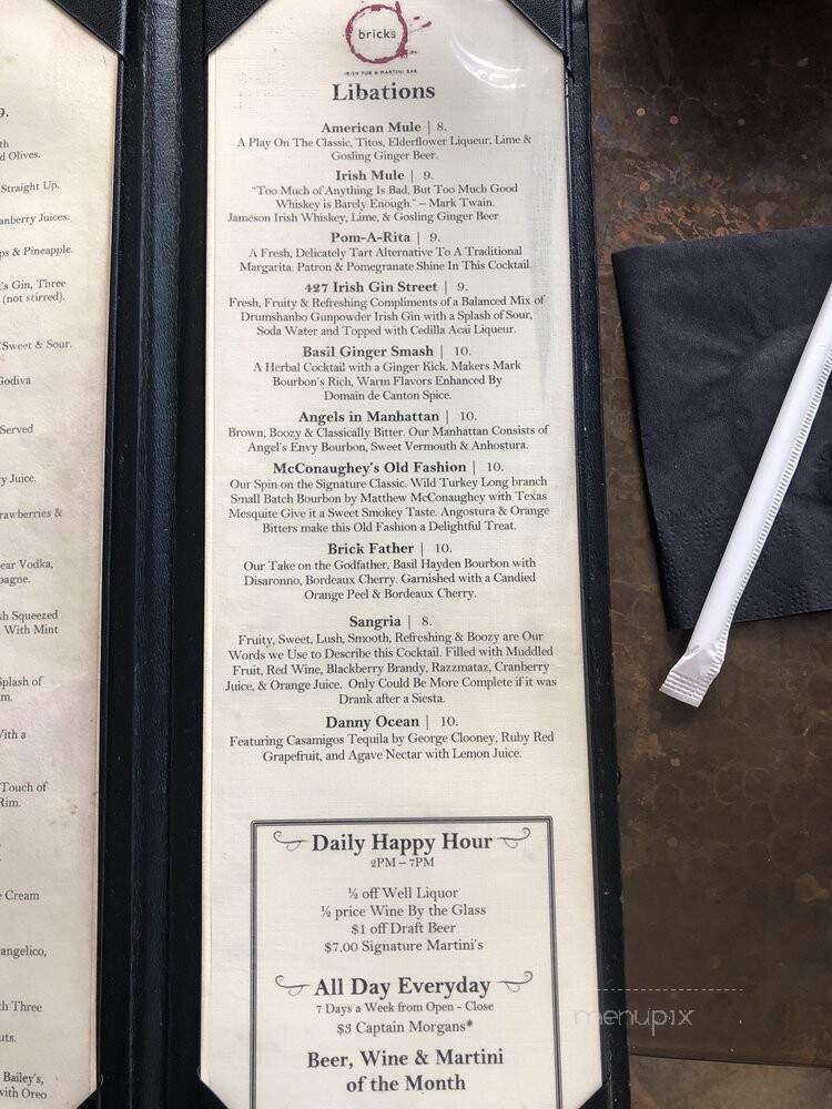 O'Bricks Irish Pub and Martini Bar - Bradenton, FL menu_pic