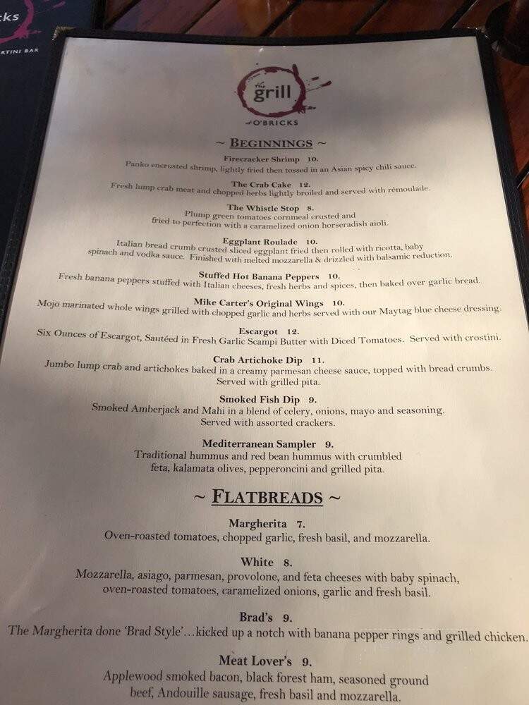 O'Bricks Irish Pub and Martini Bar - Bradenton, FL menu_pic