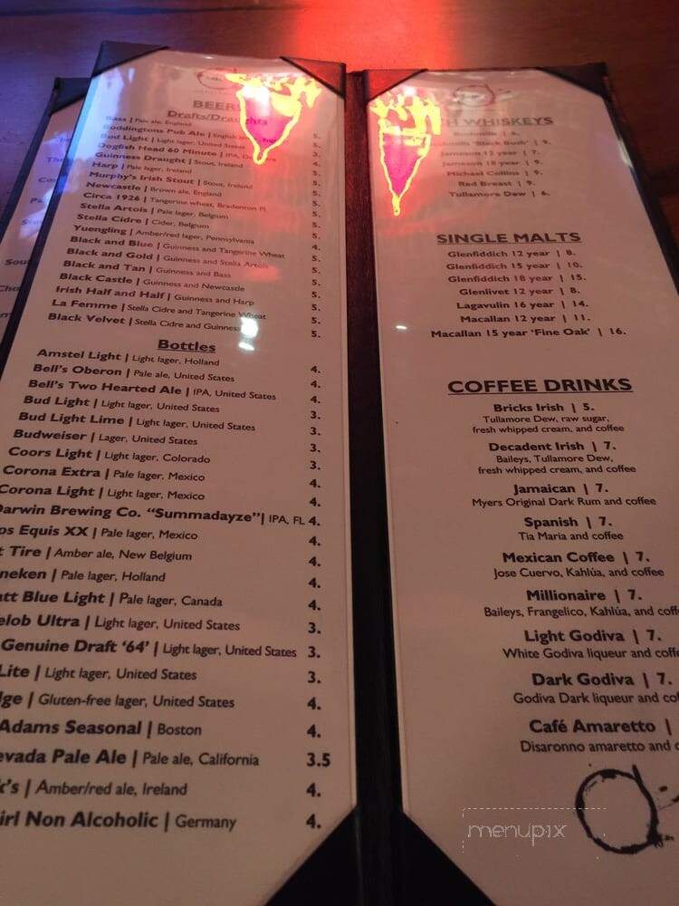 O'Bricks Irish Pub and Martini Bar - Bradenton, FL menu_pic
