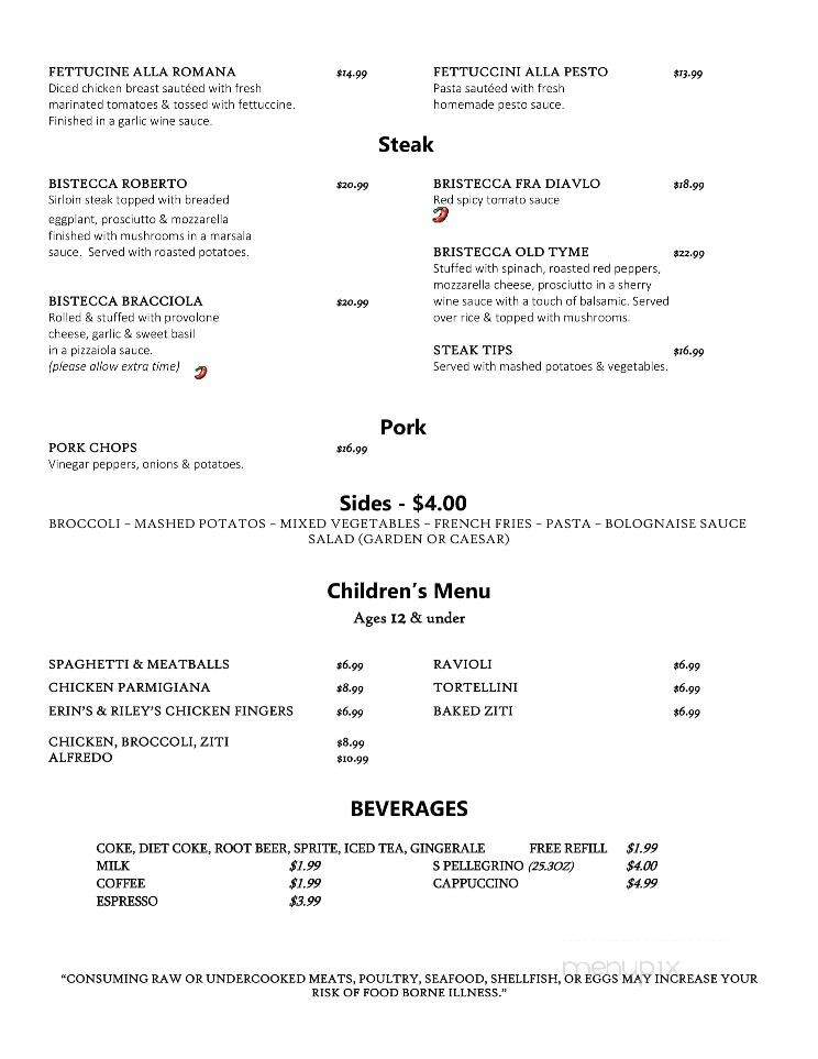 Old Tyme Italian Cuisine - Lynn, MA menu_pic