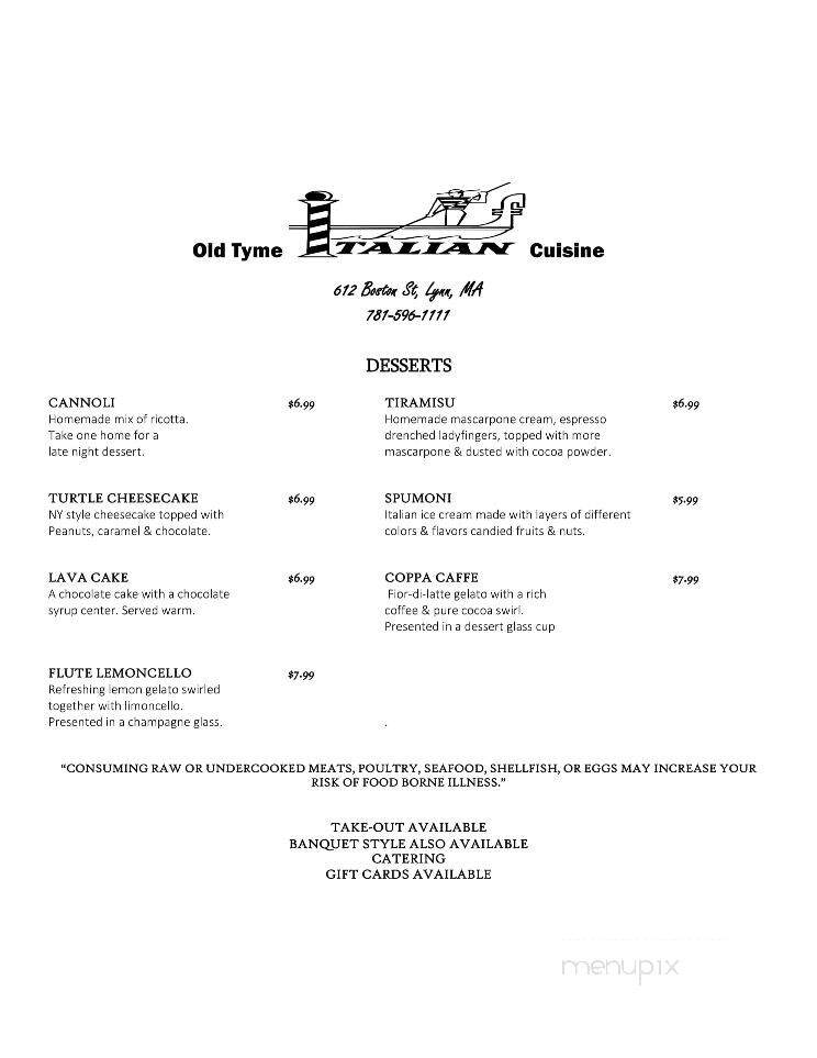Old Tyme Italian Cuisine - Lynn, MA menu_pic