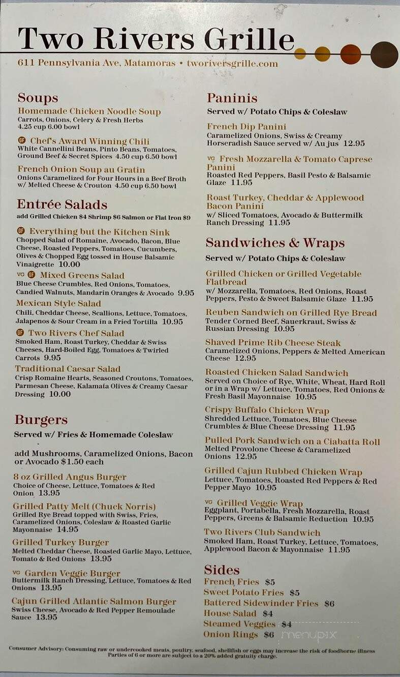 Two Rivers Grille - Matamoras, PA menu_pic