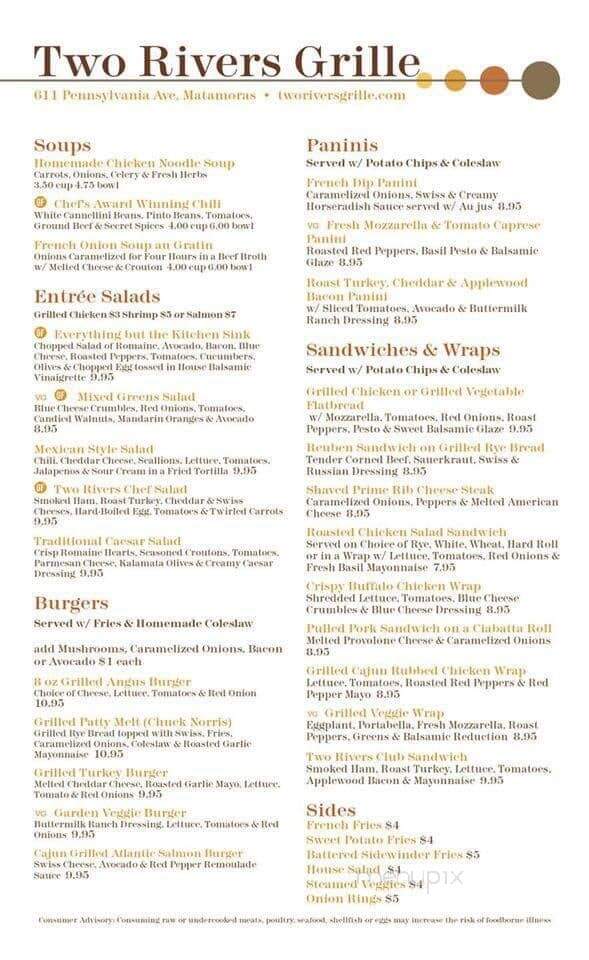 Two Rivers Grille - Matamoras, PA menu_pic