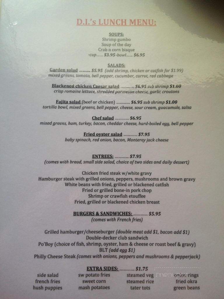 D. I.'s Cajun Restaurant - Basile, LA menu_pic
