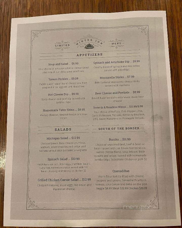 Winter Inn - Greenville, MI menu_pic