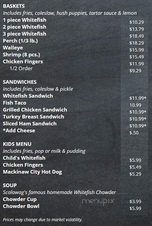 Scalawags Whitefish & Chips - Mackinaw City, MI menu_pic