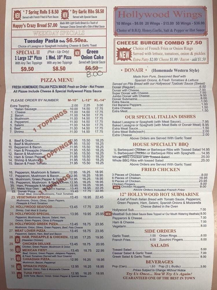 Hollywood Pizza & Donair - Edmonton, AB menu_pic