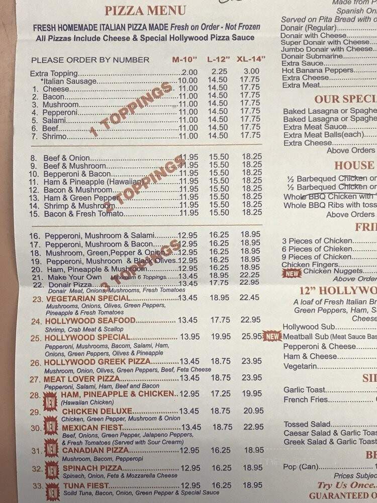 Hollywood Pizza & Donair - Edmonton, AB menu_pic