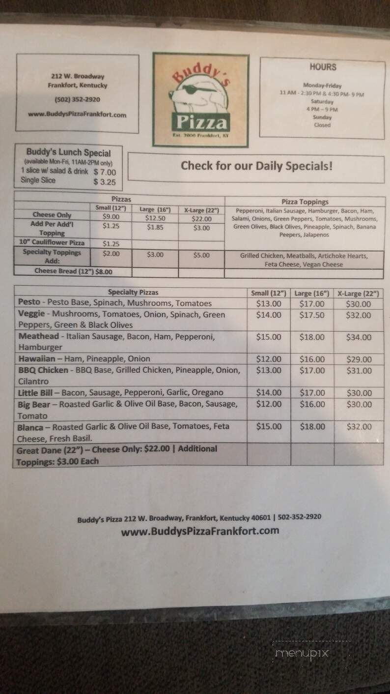 Buddy's Pizza - Frankfort, KY menu_pic
