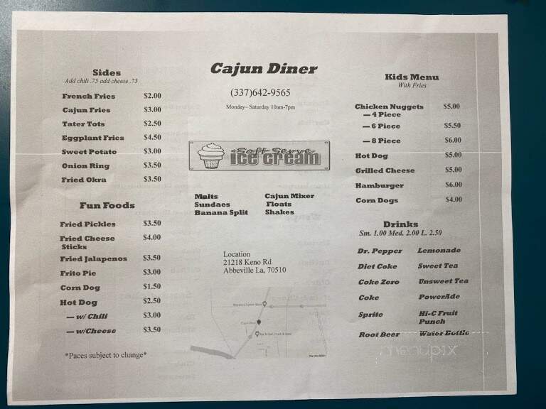 Cajun Diner - Abbeville, LA menu_pic