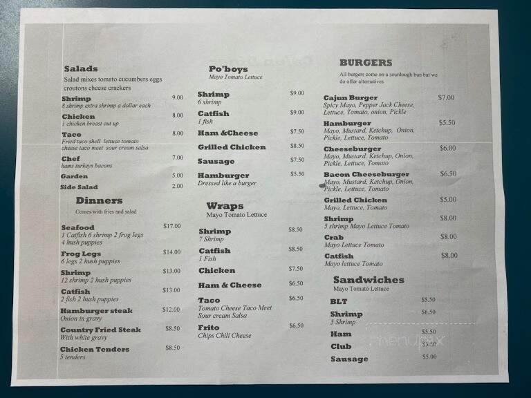 Cajun Diner - Abbeville, LA menu_pic