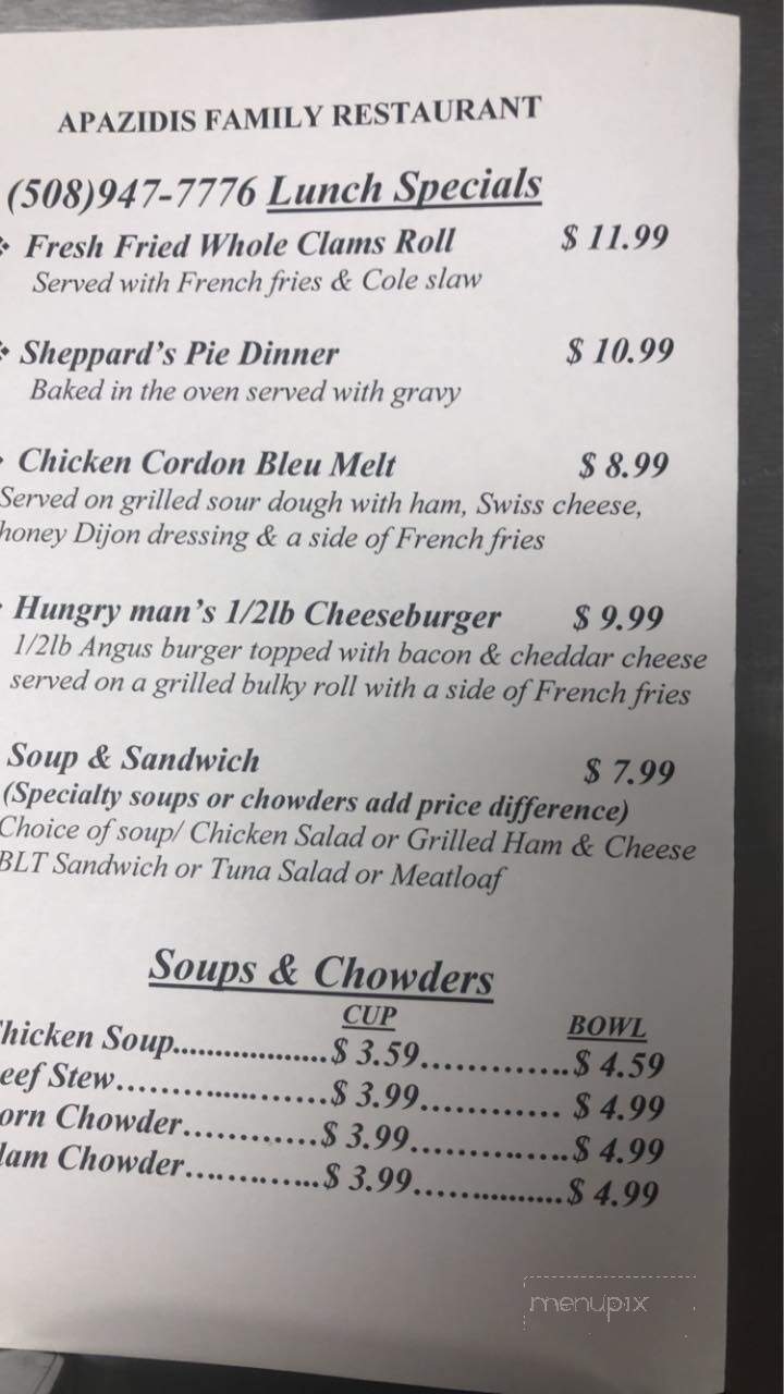 Apazidis Family Restaurant - Middleboro, MA menu_pic