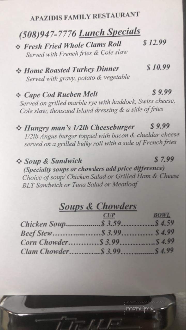 Apazidis Family Restaurant - Middleboro, MA menu_pic