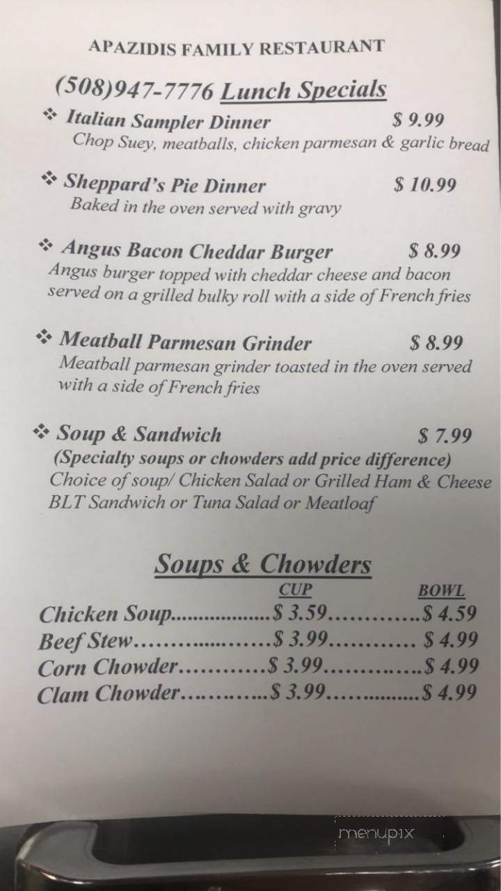 Apazidis Family Restaurant - Middleboro, MA menu_pic