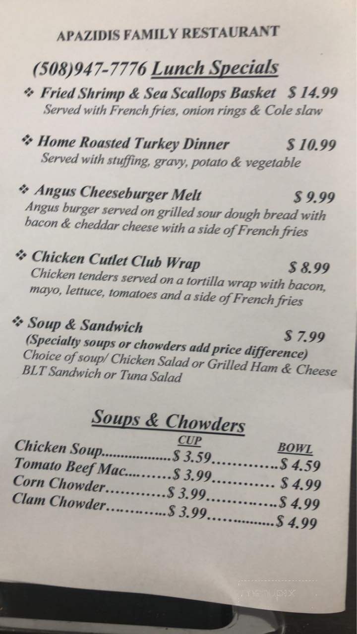 Apazidis Family Restaurant - Middleboro, MA menu_pic