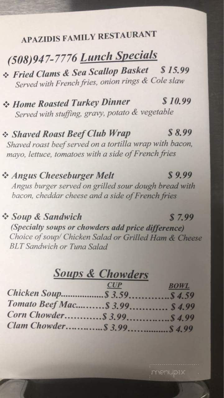 Apazidis Family Restaurant - Middleboro, MA menu_pic